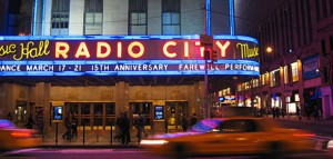 Radio city music hall in NYC at night