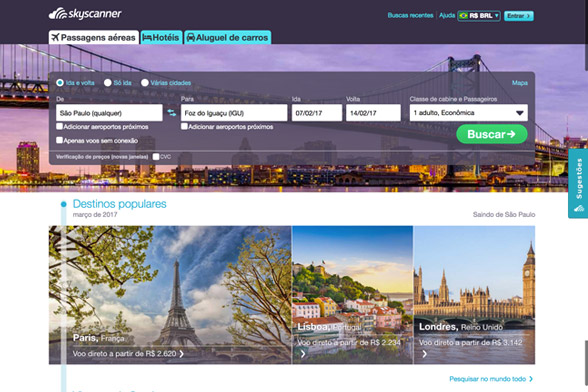 Skyscanner, aplicativo de busca de preços em voos