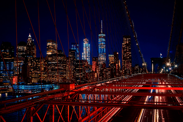 Foto de Nova York e a Ponte do Brooklyn à noite