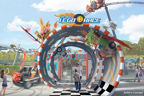 Uma imagem 3D mostra o ambiente de realidade virtual da The Great Lego Race, em LEGOLAND, Flórida.